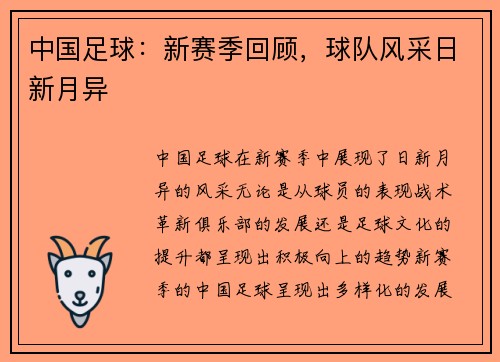 中国足球：新赛季回顾，球队风采日新月异