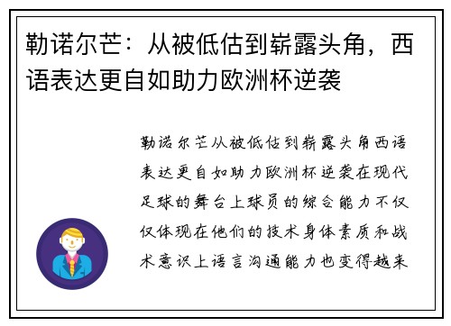 勒诺尔芒：从被低估到崭露头角，西语表达更自如助力欧洲杯逆袭