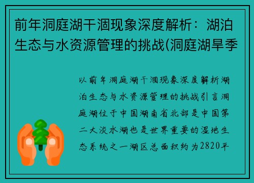 前年洞庭湖干涸现象深度解析：湖泊生态与水资源管理的挑战(洞庭湖旱季)