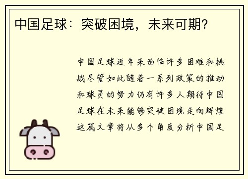 中国足球：突破困境，未来可期？