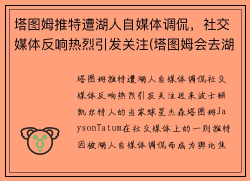 塔图姆推特遭湖人自媒体调侃，社交媒体反响热烈引发关注(塔图姆会去湖人吗)